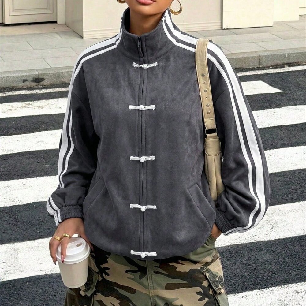 Grey Casual Women's Striped Lightweight Jacket